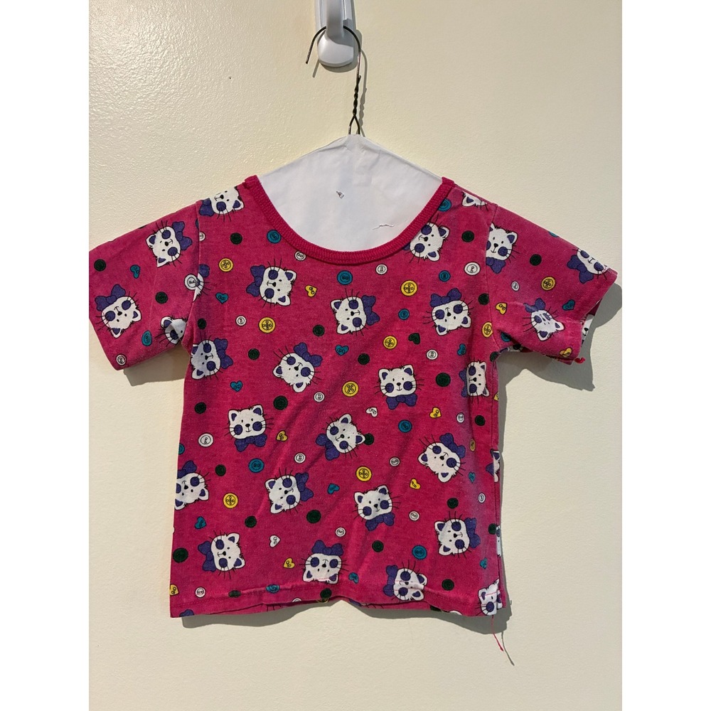 Vintage Garanimals Kids Pink Cat Button Print Short Sleeve T-Shirt 90s 4T